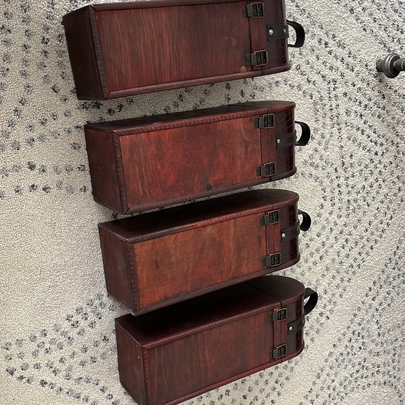 Wine wood holder carrier box Set of 4 - Picture 6 of 8